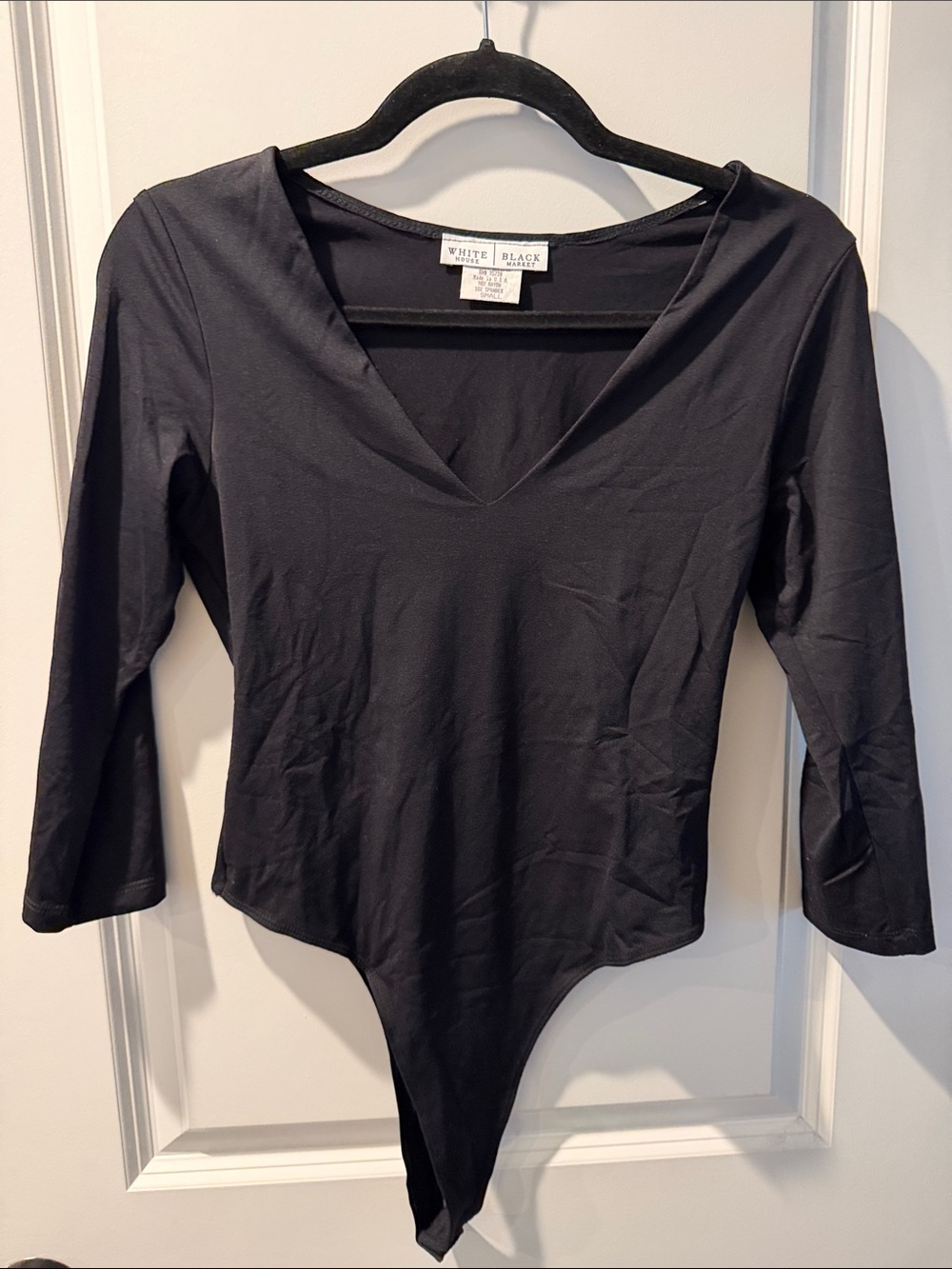 White House Black Market Black V-Neck Long-Sleeve Bodysuit